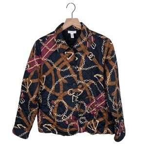 Vintage 90s Y2K Charter Club Equestrian Cotton Quilted Jacket Size Large Horse